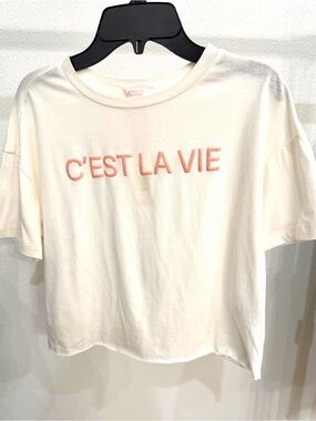 GB Girls C’est La Vie Graphic Tee XL (16) NWT Ivory Cropped T-Shirt